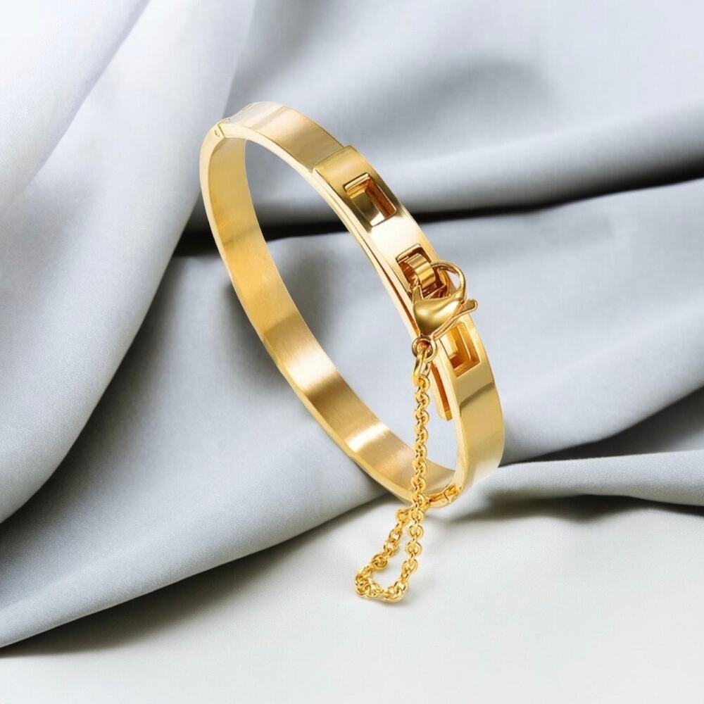NEW Gold color stainless steel belt chain cuff bangle bracelet jewelry B19 - Picture 1 of 3